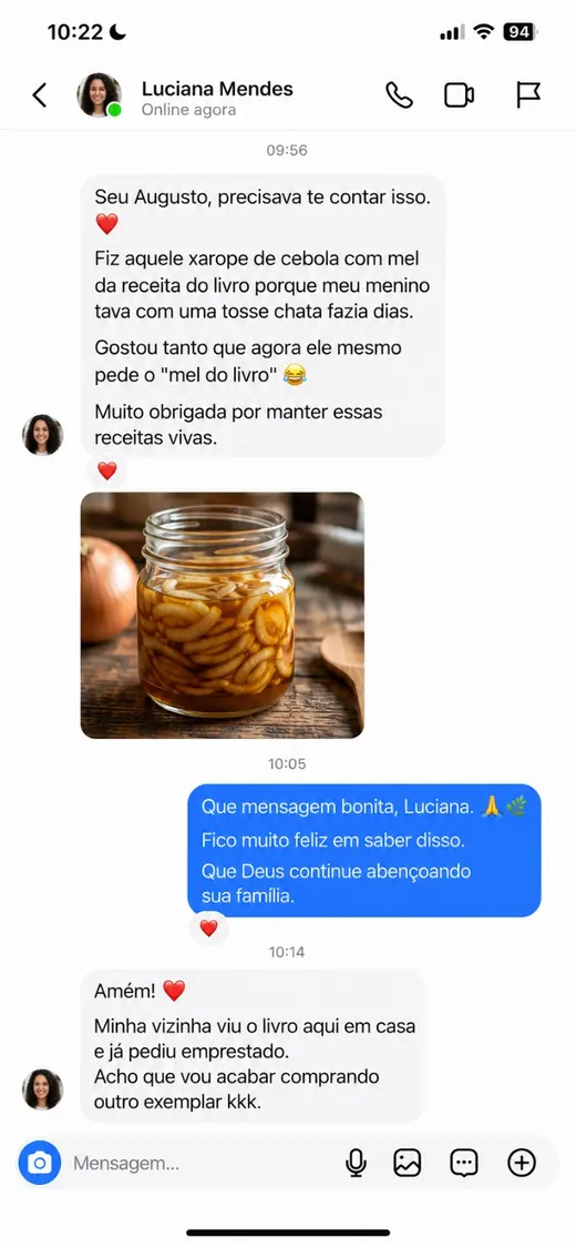 Message screenshot from a customer talking about the product
